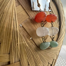 Load image into Gallery viewer, Tri-colour Stone Earrings - Carnelian, Clear Crystal, Green Aventurine
