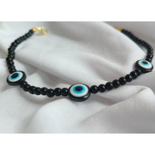 Load image into Gallery viewer, Black Obsidian Round Bead Anklet with Evil Eye
