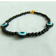 Load image into Gallery viewer, Black Obsidian Round Bead Anklet with Evil Eye
